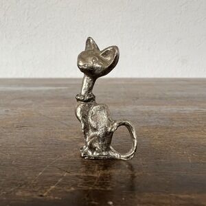 Pewter Siamese Kitty Kitten Cat Miniature Figurine Cat‎ Lady Trinket Shelf